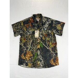 Russell Outdoors Mens Mossy Oak Camo Short Sleeve Button Down Shirt Large NWT